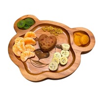 Plateau de service en bambou fait main en forme d'ours et d'éléphant, écologique, réutilisable, pour le petit-déjeuner et les collations des enfants, compatible lave-vaisselle