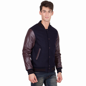 Veste universitaire personnalisée avec broderie de logo, manches en toile, patchwork en laine, col montant, veste de baseball pour homme - Product Image 6