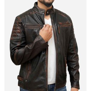 Best Selling <b>Men's</b> Vintage Leather <b>Jacket</b> Stand Comfortable Fit Breathable Solid Color Regular Length Standard - Product Image 3
