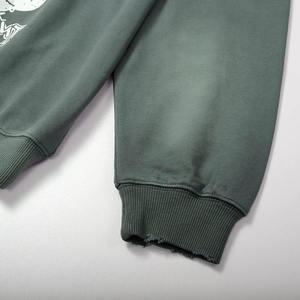 Vente en gros de sweat à capuche surdimensionné en éponge française pour hommes, poids lourd, broderie essentielle, bouffée, doublé devant, délavé à l'acide - Product Image 3