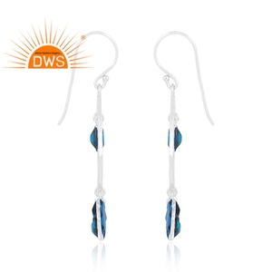 Meilleure vente 925 argent Sterling Doublet bleu topaze Quartz pierres précieuses balancent boucle d'oreille bijoux personnalisés pour les femmes cadeau pour elle - Product Image 4