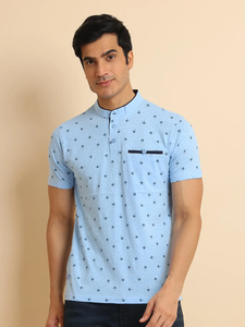 Camiseta con cuello Mandarín de alta calidad, 100% algodón, Media manga, ajuste Regular, diseño único de bolsillo de hueso, cómodo para uso diario - Product Image 2