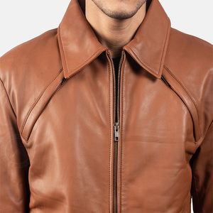 Veste en cuir de mouton de marque de Sialkot, Pakistan, avec col montant, logo frontal, style moto tendance pour adulte - Product Image 4