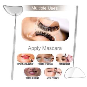 Silver Lash Mirror for <b>Eyelashes</b> Extensions Moon Shape Make up Mirror Sustainable Stainless Steel Long Handle Private Label - Product Image 5