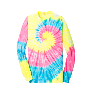 T-shirt à manches longues tie-dye coloré 100% coton unisexe, haut streetwear tendance, personnalisation de la marque disponible - Product Image 3