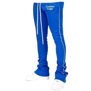 Pantalones de chándal de algodón de felpa para hombre, de cintura alta, holgados, acampanados, de pierna ancha, estilo casual, bordados, de peso pesado, con cordón - Product Image 1