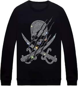 Sparkly Halloween Skull sudadera sudaderas con capucha para hombres pulóver manga larga Festival Rhinestone gráfico sudaderas - Product Image 1