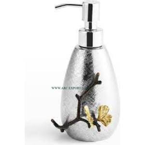 Dispensador de Jabón de Vidrio Martillado con Diseño de Flor Blanca y Acabado Dorado Metálico Pulido, Dispensador de Jabón Redondo para Decoración del Hogar - Product Image 4