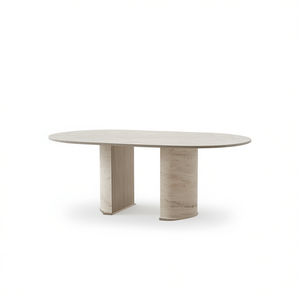 Modern Elegant Ivory <b>Dining</b> <b>Table</b> with Travertine Finish Export-Quality MDF Furniture - Product Image 2