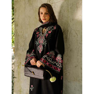 Conjunto de 3 Piezas para Mujer, Estilo Étnico, Transpirable, Camisa Bordada de Cuello Alto hasta el Tobillo, Dupatta Bordada en Tela Khaddi, Anarkali - Product Image 6