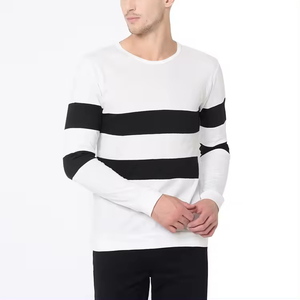 T-shirt de fitness à col rond 100% coton pour hommes coupe ample manches longues avec impression numérique motif solide polyester/coton - Product Image 1