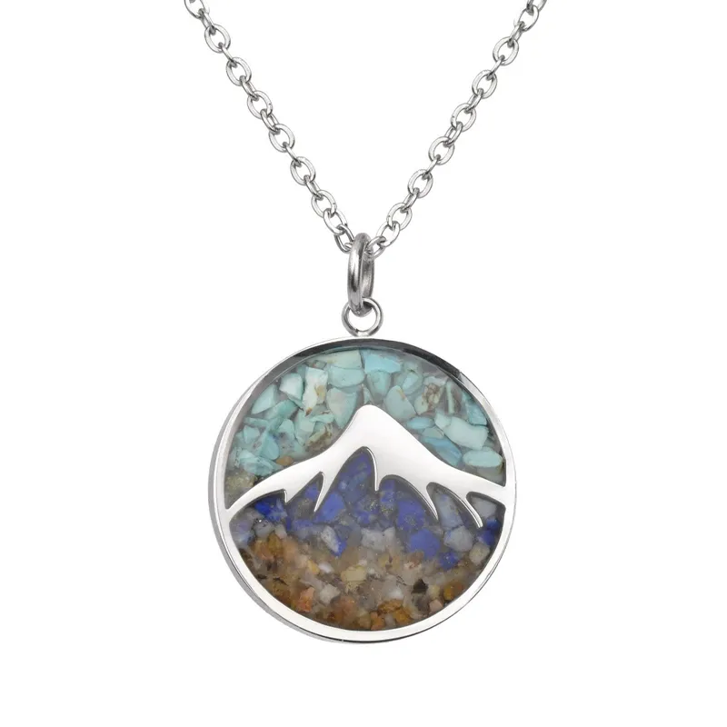 Collana di montagna in pietra naturale personalizzata ciondolo delicato gioielli in pietra preziosa turchese blu in acciaio inossidabile per le donne