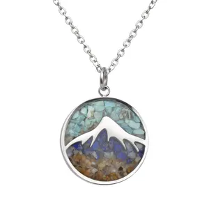 Custom natural stone mountain necklace dainty charm Stainless Steel blue turquoise gemstone jewelry for women