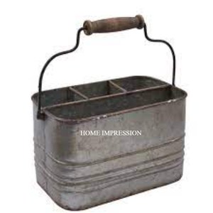 Galvanized Metal Utensils <b>Caddy</b> Home & Garden Organizer for Storage and Kitchenware Holding Use on Shelf or Sink With Handle - Product Image 3