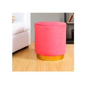 Pouf ottoman rond en velours moderne avec tabouret de base en acier inoxydable en métal de taille différente et de couleur différente - Product Image 5