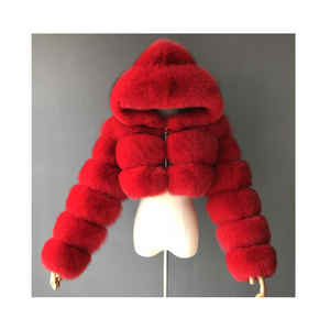 Mode féminine à capuche hiver recadrée manteau en fausse fourrure multicolore à manches longues veste bouffante pour femme - Product Image 6