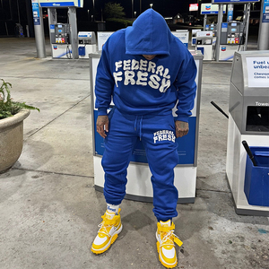 Streetwear personnalisé OEM, jogging vintage, ensemble unisexe, sweat à capuche Boxy surdimensionné, pantalon de survêtement, broderie avec écusson, imprimé pour hommes de grande taille - Product Image 1
