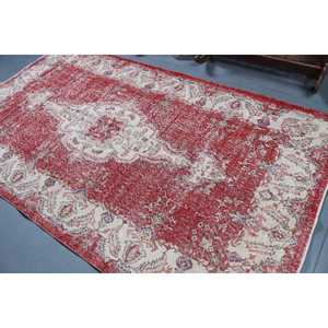 พรมตุรกีวินเทจ ขนาดใหญ่ 5.2x8.8 ฟุต พรมขนสัตว์ลายพรางสีแดงขาว - Product Image 4