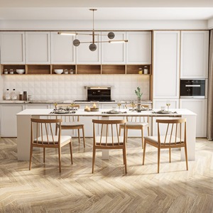 Armoires de cuisine modernes de luxe durables de style shaker laquées noir et blanc avec îlot en marbre - Product Image 2