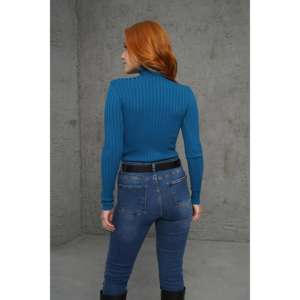 Pull en maille côtelé à col roulé pour femme, couleur pétrole, vente en gros - Product Image 1