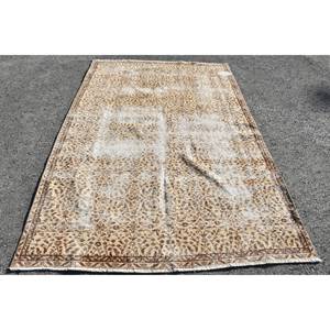 Alfombra turca Vintage de 5,5x8,5 pies, Beige, marrón, área grande, respaldo de látex de lana, patrón de retazos para adolescentes, pasillo rectangular de Tabriz - Product Image 1