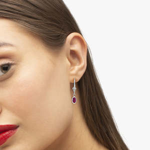 14K White <b>Gold</b> Oval Ruby Lever-<b>back</b> Drop <b>Earrings</b> 1.20ct Fashionable Style - Product Image 3