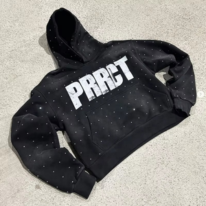 Strass personnalisé sérigraphie Logo éponge française surdimensionné coton lourd lavage à l'acide soleil fané hommes sweats à capuche Vintage survêtements - Product Image 3