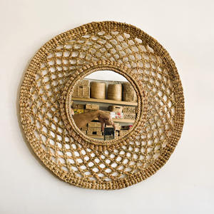 Global shipping <b>square</b> water hyacinth <b>mirror</b> bathroom bedroom styling wholesale handweave <b>mirrors</b> - Product Image 2