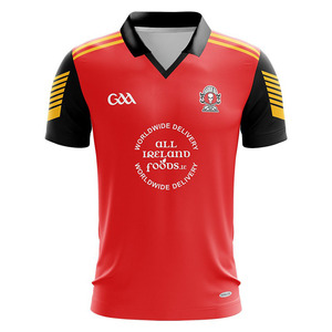 100% poliéster GAA Team Wear Sublimación Jersey Mejor calidad Diseño personalizado Mangas cortas Patrón sólido Logotipo frontal Servicio OEM - Product Image 1