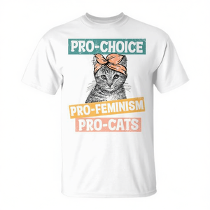 เสื้อยืดคอกลมแขนสั้นลาย Pro Choice Feminist Cat Mom สำหรับผู้ใหญ่ 男女  งานโปรโมชั่น พิมพ์ลายซิลค์สกรีน - Product Image 3
