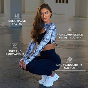 Chemise de compression de yoga à manches longues pour femmes, tissu extensible respirant, personnalisé, pour le sport de fitness, grande taille, technique lavée - Product Image 5