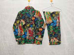 ชุดนอนคอวีลายดอกไม้สำหรับผู้หญิงชุดนอนผ้าฝ้ายสีดำนุ่มและระบายอากาศได้ดี - Product Image 2