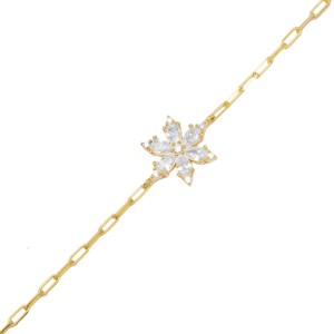 Flower Design Marquise Cut Zircon Stone <b>Charm</b> Bracelet Turkish Handmade Gold Plated 925 Sterling Silver Jewelry for Gift Party - Product Image 4