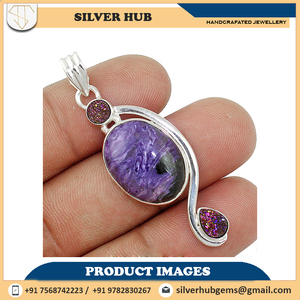 ขายส่ง925เงินสเตอร์ลิง Charoite ไทเทเนียม Druzy จี้ทำด้วยมือเพื่อขายในราคาที่ดีที่สุด - Product Image 4