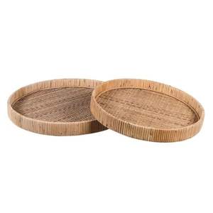 Plateau de service en bois de rotin rond noir naturel et marbre tissé à la main avec poignée Plateau en osier décoratif pour boissons alimentaires - Product Image 6