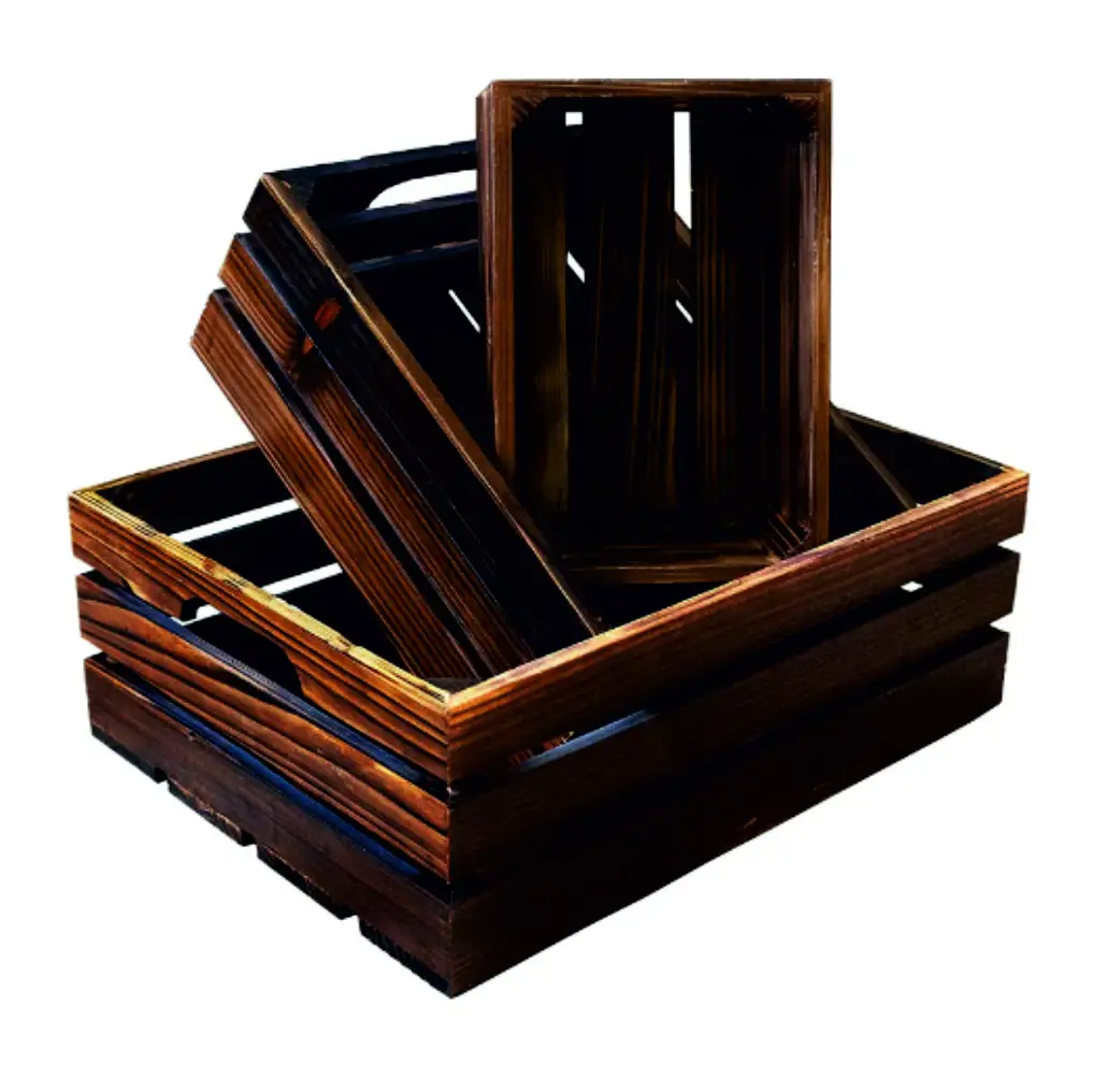 Newest Style Wooden Crate with handles for Holding Crates Unique Dark Polished Storage Box in Multi Size for Packing Export Item