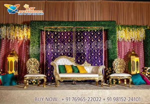 Meilleur ensemble de canapés de scène pour Nikah, ensemble de canapés de mariage sculptés en or, derniers meubles de mariage indiens, meubles de mariage asiatiques, Canada - Product Image 3