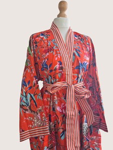 Bata Larga Estampada Floral para Mujer, Manga Larga, Cuello en V, 100% Poliéster, Suave, Informal, para Primavera, con Cierre de Cordón - Product Image 2
