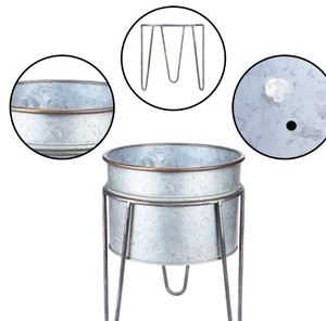 Maceta de metal galvanizado de la mejor calidad con soporte, Juego de 2 para hogar y jardines a bajo precio - Product Image 2