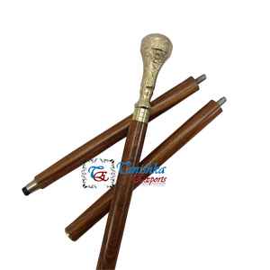 Canne de marche vintage en laiton poli et bois, style nautique antique, avec poignée décorative, bois brun, pour personnes âgées - Product Image 2