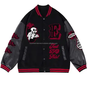 Chaqueta Bomber de Béisbol Varsity para Hombre, Diseño Bordado con Logotipo Personalizado en Chenilla Borgoña de Alta Calidad, Resistente al Viento - Product Image 1