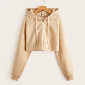 Sudaderas con Capucha Cortas Casuales de Felpa Francesa 100% Algodón Grueso de 500 Gsm con Cierre, Tendencia de Alta Calidad al por Mayor Personalizadas para Mujer - Product Image 5