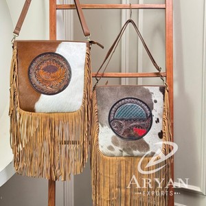 Bolso cruzado con flecos de cuero mecanizado a mano de nuevo diseño, bolso de mano con diseño de girasol de piel de vaca genuina de gran capacidad para mujer - Product Image 1