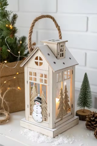 Lanternes de Noël en bois modernes-Décor simple de lumière de vacances, lampe bougie élégante pour maison d'hiver confortable et idées de cadeaux - Product Image 2