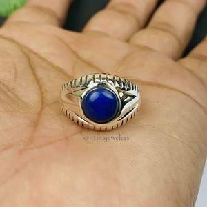 Bague pour homme en argent sterling 925, nouvelle conception classique, faite à la main, avec pierre précieuse lapis-lazuli, pour mariage, fiançailles, fête, sertie en bélière - Product Image 6