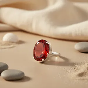 Anillo de Plata 925 con Gema Roja para Mujer, Joyería de Moda - Product Image 3