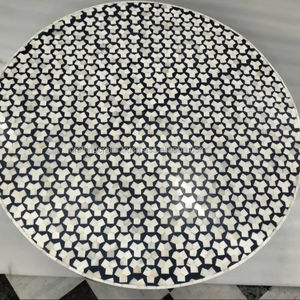 Mesa de Centro Redonda de Concha Hecha a Mano, Estilo Antiguo Indio, Imitación Duradera, en Blanco y Negro, Personalizable, Muebles para Sala de Estar en Oferta - Product Image 1