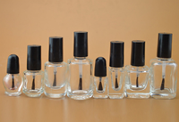 Vente en gros de flacons de vernis à ongles en verre transparent ronds et carrés de 5 ml, 10 ml et 15 ml, rechargeables, avec bouchon à pinceau