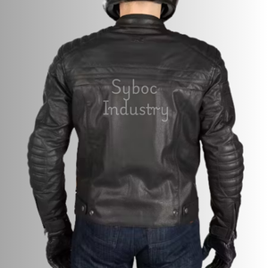 Veste de moto en cuir noir pour hommes Veste de moto en cuir de vachette véritable coupe ajustée et élégante avec poches zippées Veste de moto en cuir rembourrée avec protection - Product Image 6