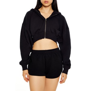 Manufacturers Customized High Quality Winter Oversized Crop Hoodie 100% Cotton Printed Crop <b>Top</b> Oversized Full <b>Zip</b> Hoodie <b>Women</b> - Product Image 1